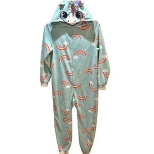 Cat & Jack Unicorn Fleece One Piece Zip Front Pajamas Sz 10/12 Girls